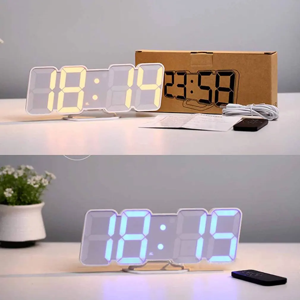 

3D LED Digital Alarm Clock Full Color Stereo LED Remote Control Wall Clock Hanging Watch Thermometer Electronic Clock Furnishing