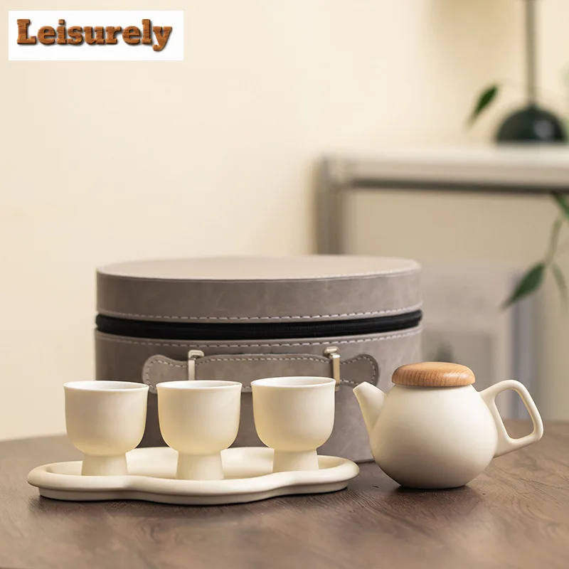 

Cream Style Butter Yellow Travel Tea Set Kit Traditional 1 Pot 3 Cups Tea Maker Organizer Portable Outdoor Stock Bags Collection