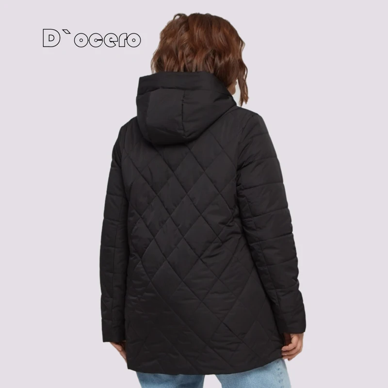 D`OCERO 2022 New Women\'s Jacket Spring Fashion Quilted Coat Oversize Clothing Autumn Female Parka Warm Hooded Loose Outerwear