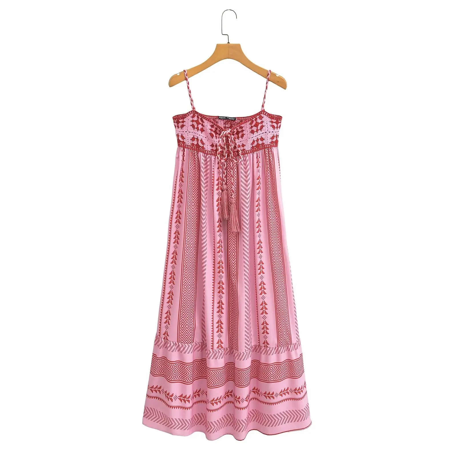 TRAF 2024 Embroidery Long Dresses for Women Boho Slip Maxi Dress Woman Summer Backless Dress Women Tassel Beach Female Dress