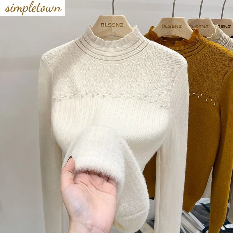 

Thickened sweater women's autumn and winter new fashion semi high neck with plush sweater