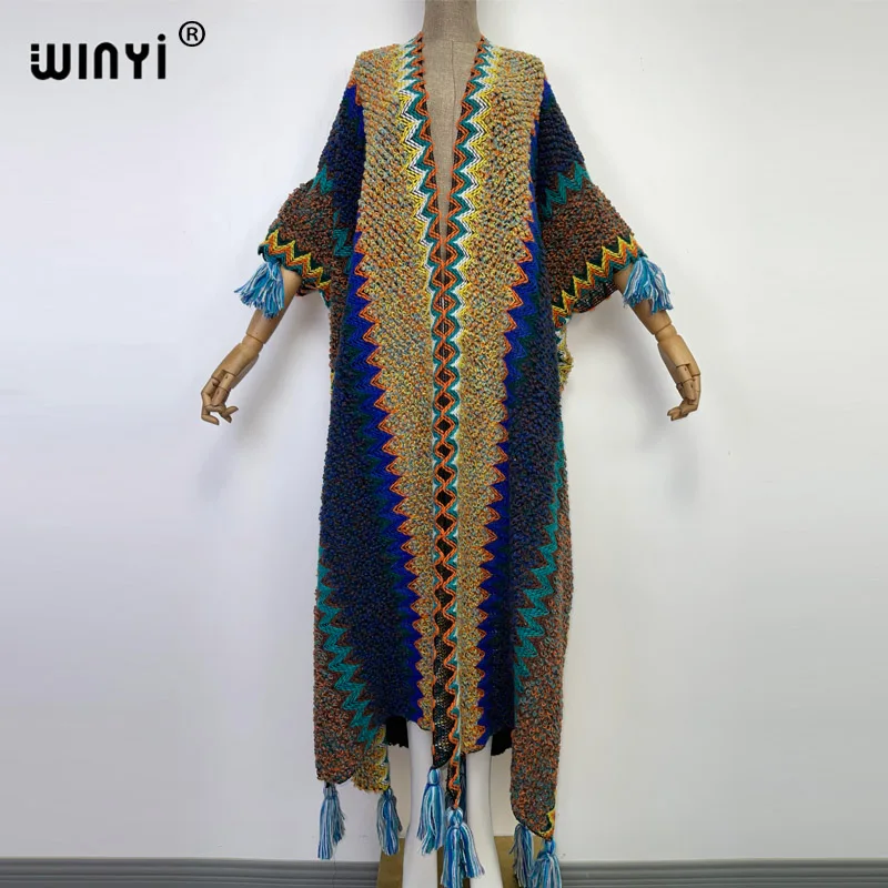 WINYI woman Winter tassel Knitted cardigan coat Loose Christmas Fashion hipster party dress Thick Warm free size Female cloke