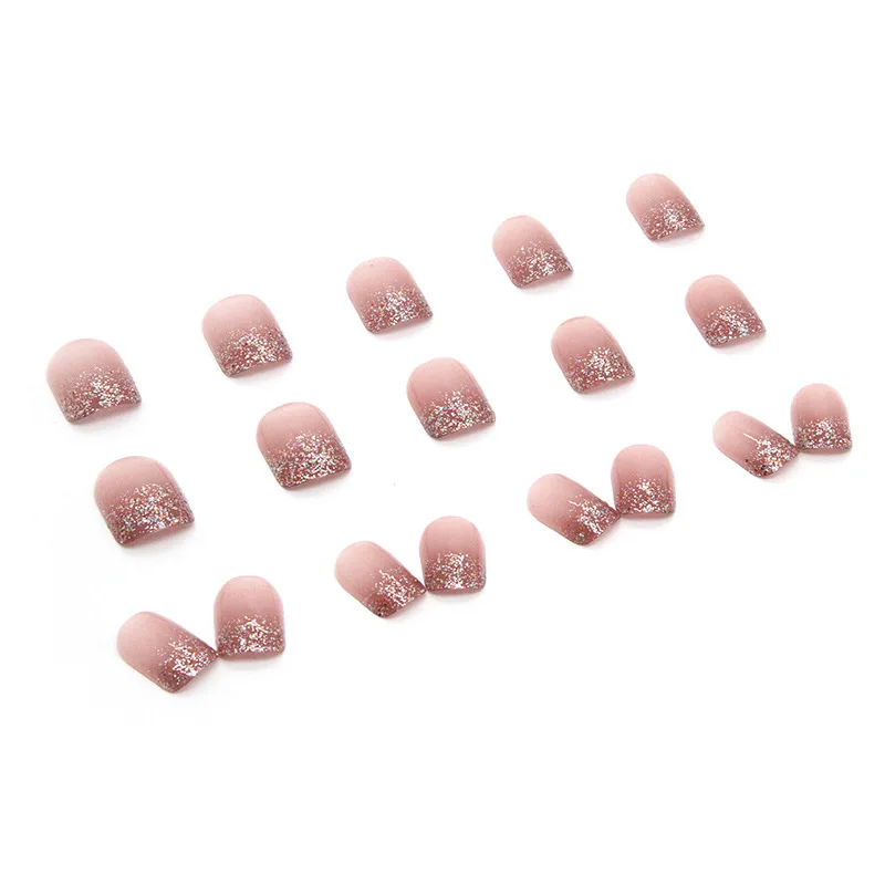 Glitter curto artificial unhas falsas para meninas, pressione nas unhas com cola, dedo Nail Art, barato, verão, 24pcs