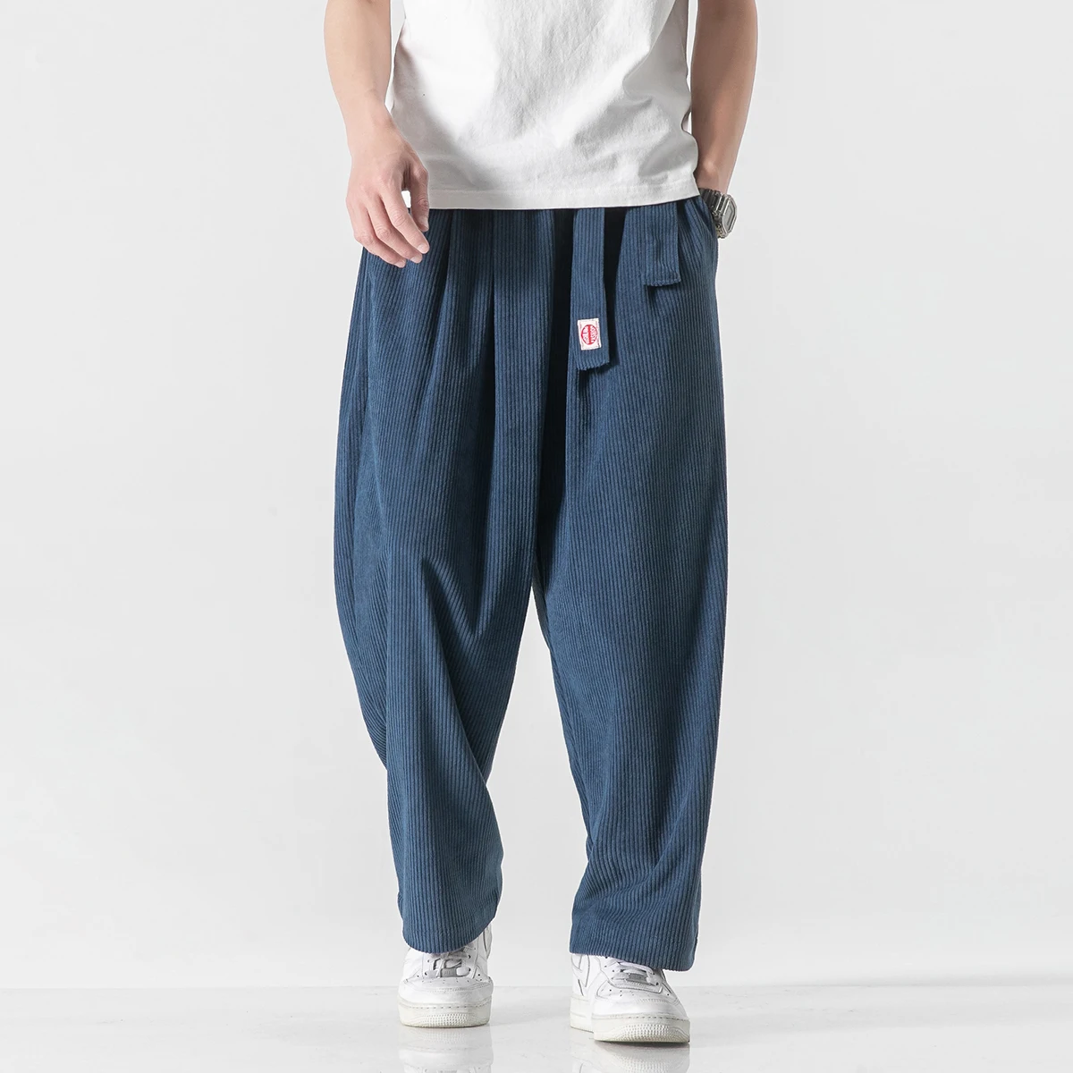 

Corduroy Men Pants Casual Harem Pants Vintage Harajuku Style Jogger Sweatpants Male Black Trousers Sashes New Streetwear