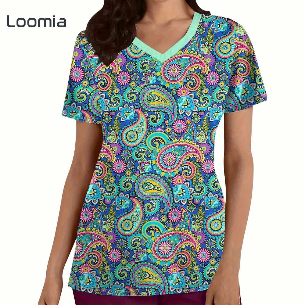 

Fashion Surgical Uniforms Woman Summer New V-Neck Clinical Uniform Woman Nursing Casual Scrubs Uniform Woman Simple Print Tops