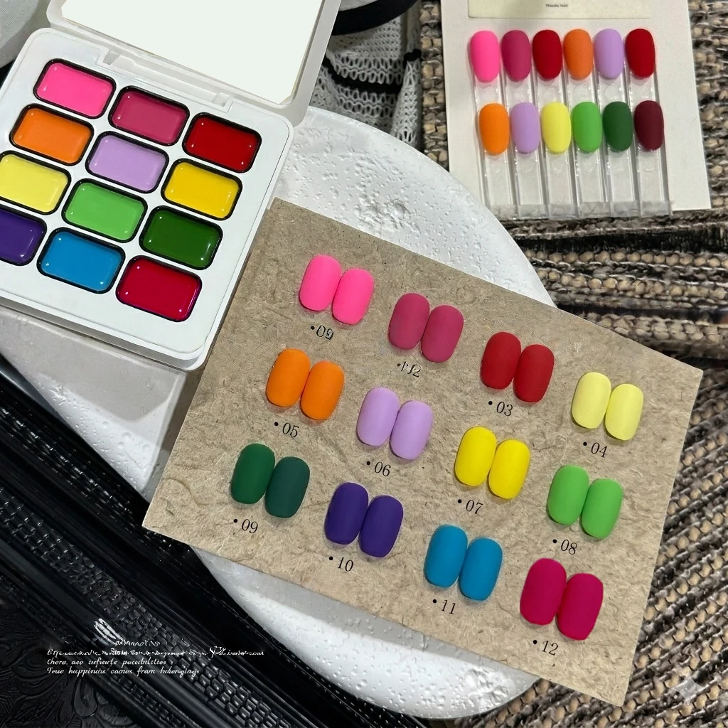 12-Compartment Sweetheart Fluorescent Solid Gel Polish, Dopamine-Infused Gradient UV Nail Polish, Perfect for Nail Art Beginners