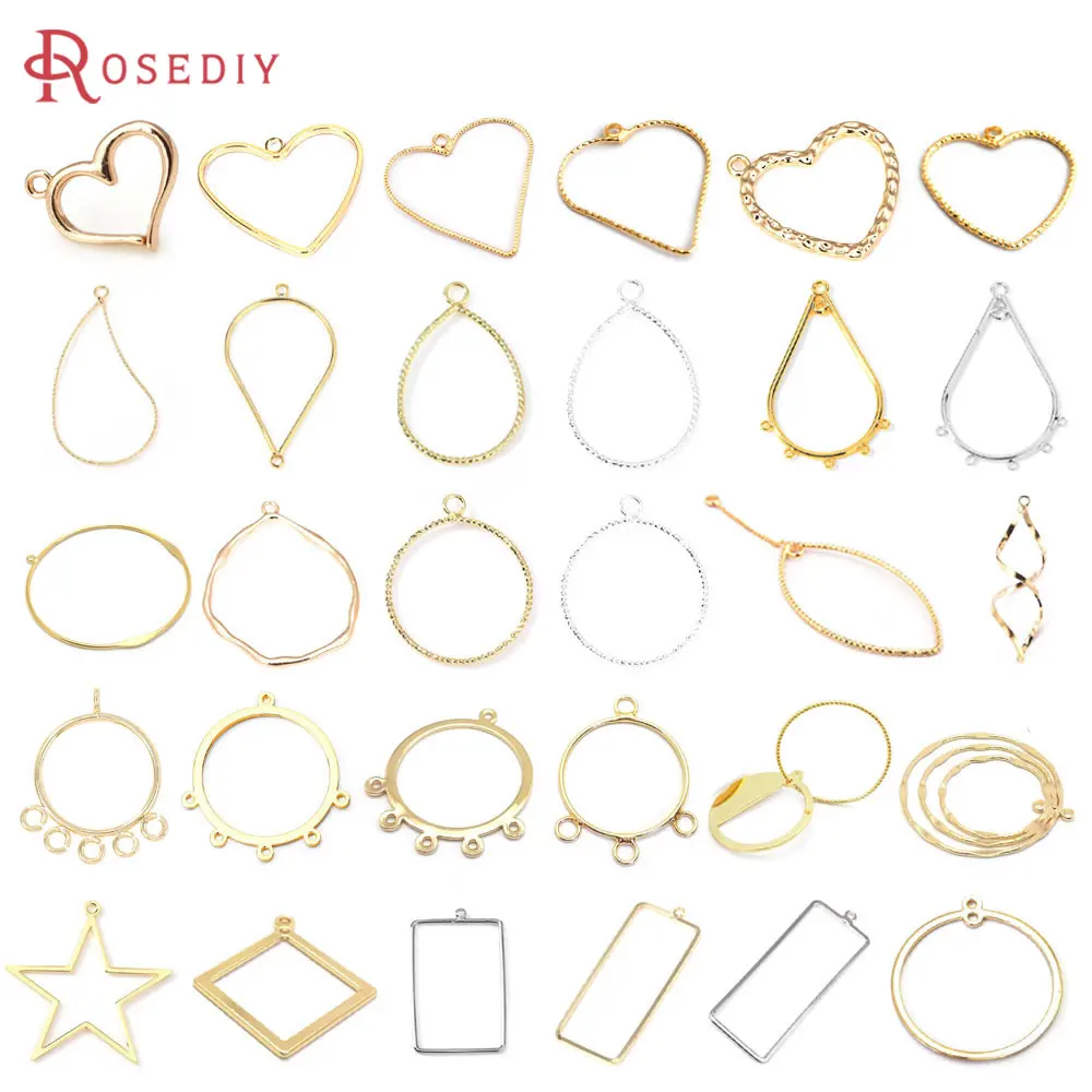 18K Gold Color Round Circle Rectangle Heart Star Drop Shape Earrings Connector Charms Diy Jewelry Earrings Accessories for Women