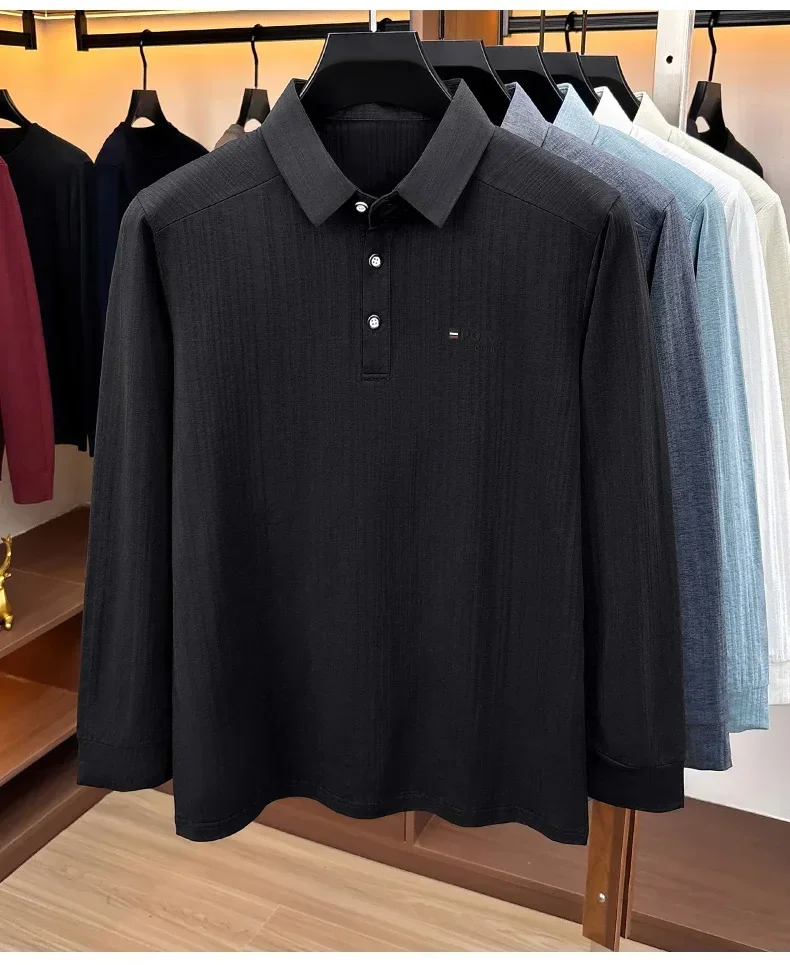 Brandneues Herren-Poloshirt mit Print, Herbst, einfarbig, langärmelig, Arbeitsoberteil, Herren, Business, formelle Arbeitskleidung, Hemden für den Frühling. – Detail 38