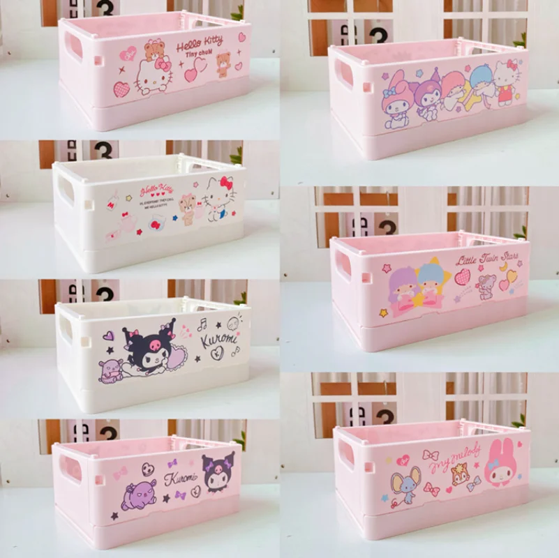 17CM Sanrioed Storage Box Foldable Kawaii Kuromi Melody Cinnamoroll Pom Pom Purin Anime Periphery Table Stackable Practical Gift