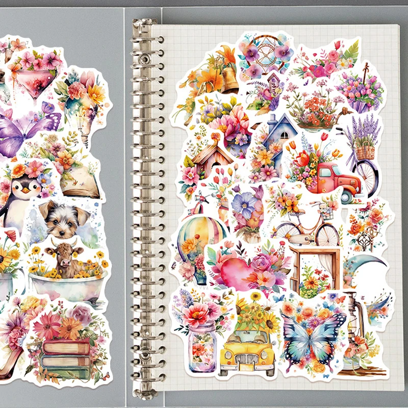 50 قطعة من الملصقات الجمالية على شكل زهرة مائية للفتيات على شكل زهرة حبر جرافيتي ومذكرات الكمبيوتر المحمول للأطفال شارات مقاومة للماء ألعاب تزيين #3