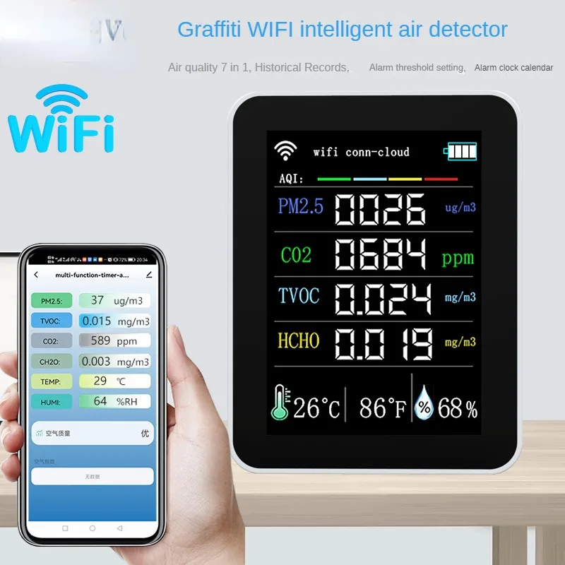 

Multifunctional Air Quality Tester Graffiti WIFI Intelligent Wireless Internet Air Detection for Carbon Dioxide