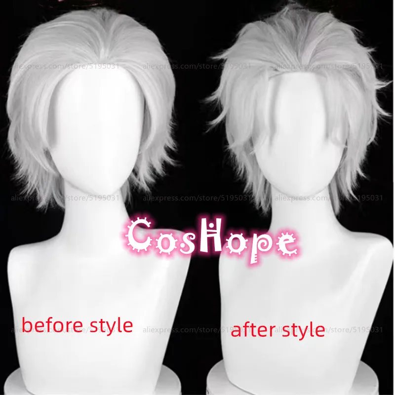 Hajime Umemiya Cosplay Wig Unisex 30cm Short Frizzy Silver White Wig Cosplay Anime Cosplay Wigs Heat Resistant Synthetic Wigs