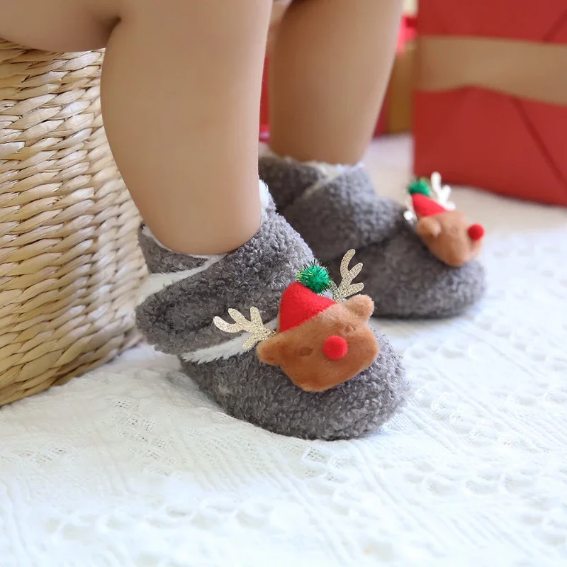 Cartoon Baby Shoes Christmas Cute Boy Shoes Versatile Comfort Baby Girl Shoe Casual Simple Walker Holiday Home Cotton Shoe Bebés