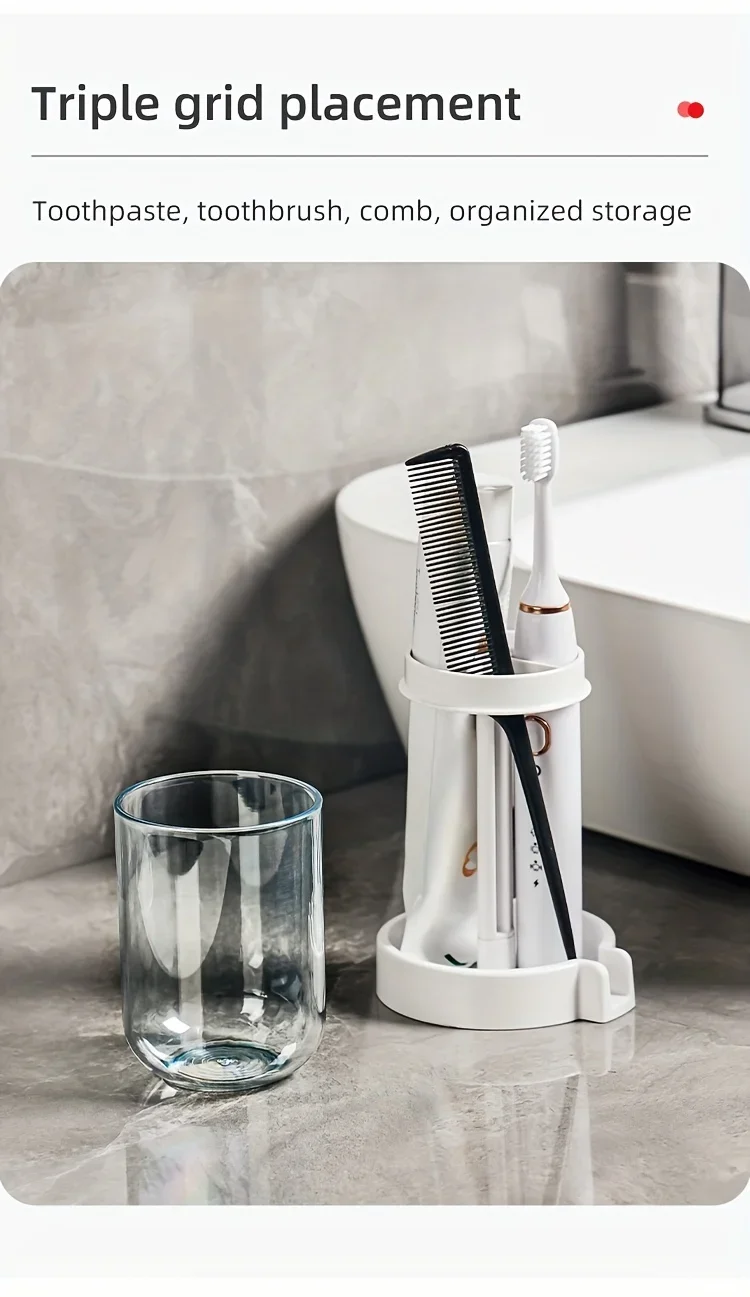 Toothbrush Holder with Dust Cover, Drainage Design, Plastic Multifunctional Bathroom Toothbrush and Cup Organizer