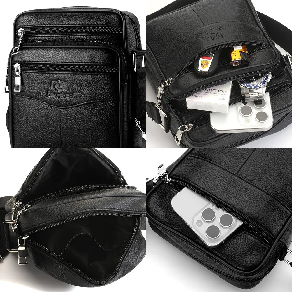Genuine Leather Crossbody Bag for Men Lightweight Vertical Shoulder Bag Fashion Business Casual Style