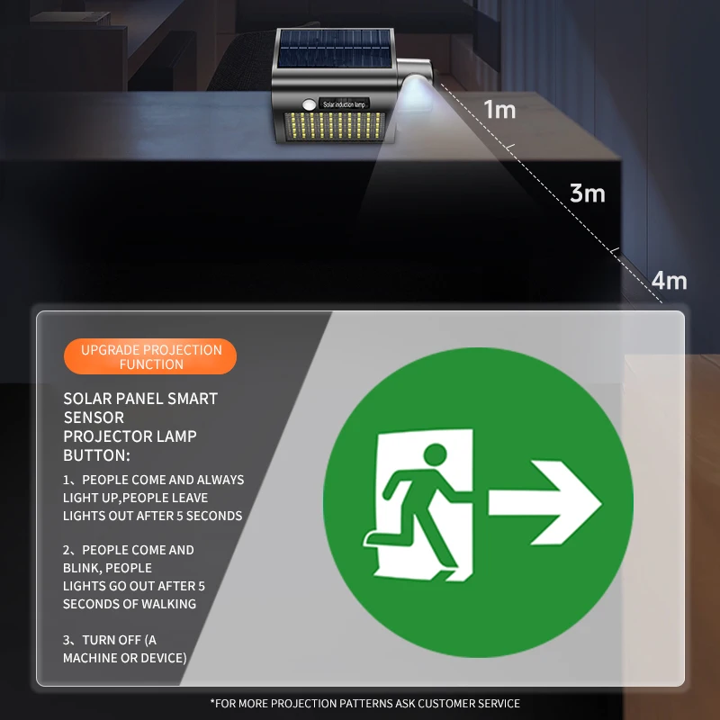 Imagem -04 - Segurança sem Fio Lâmpada do Projetor Solar Sensor de Movimento Impermeável Luzes ao ar Livre Porta da Frente Quintal Garagem Jardim