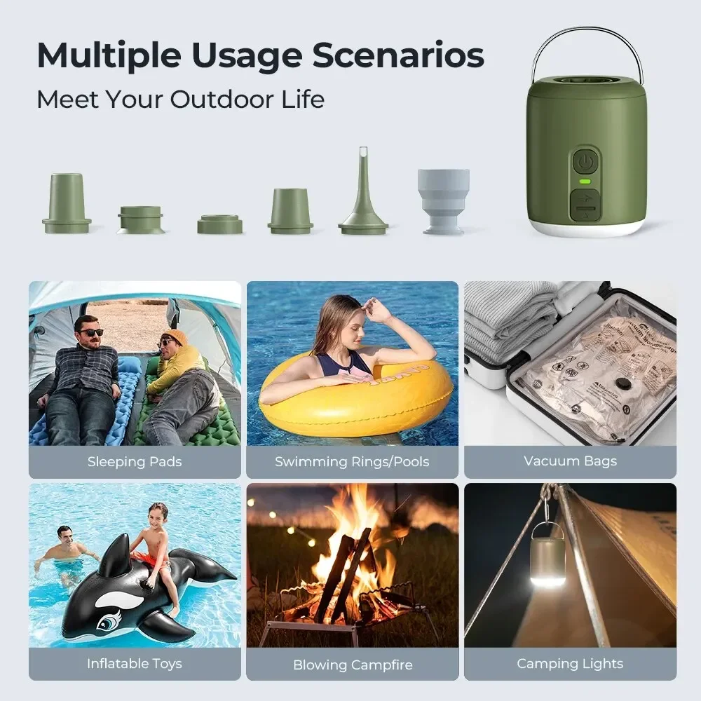 

Портативный электрический насос для накачивания воздуха с кемпинговой лампой и аварийным источником питания для улицы