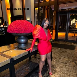 Special Off The Shoulder Red Mini Prom Dress 2024 Black Girl With Gloves African Mini Cocktail Dress Birthday Party Customized