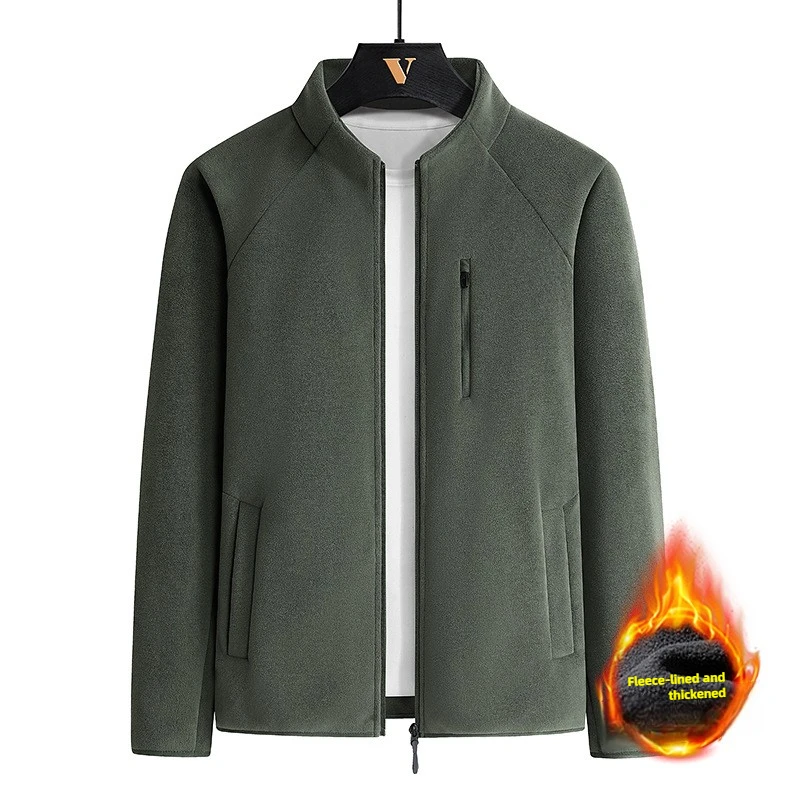 

New Men's Autumn and Winter Oversized Fleece Jacket, Casual Stand-up Collar Cardigan with Fleece and Thickened Hoodie Jacket