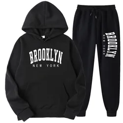 BROOKLYN NEW YORK Autumn Winter Men Women Hooded Sweatshirt Suit Pure Cotton Couple Jogging Sweatshirts Oversized Streetwear