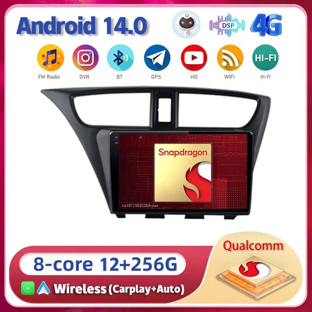 

Android 14 Carplay Auto For Honda Civic Hatchback 2012 2013 2014 2015 2016 2017 Multimedia Car Radio Player WIFi+4G DSP Stereo