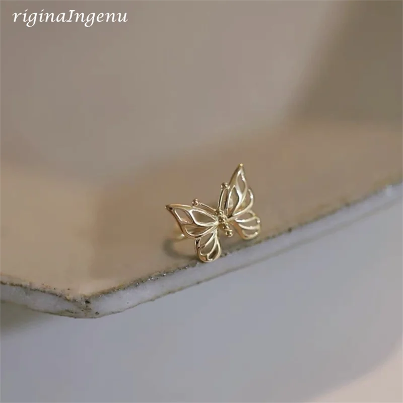 Imagem -02 - Solid 9k Gold Ear Cuff Falso Piercing Brincos Dainty Butterfly Ear Cuff Ouro Amarelo Jóias Finas Mulheres Resistentes a Tarnish Jóias