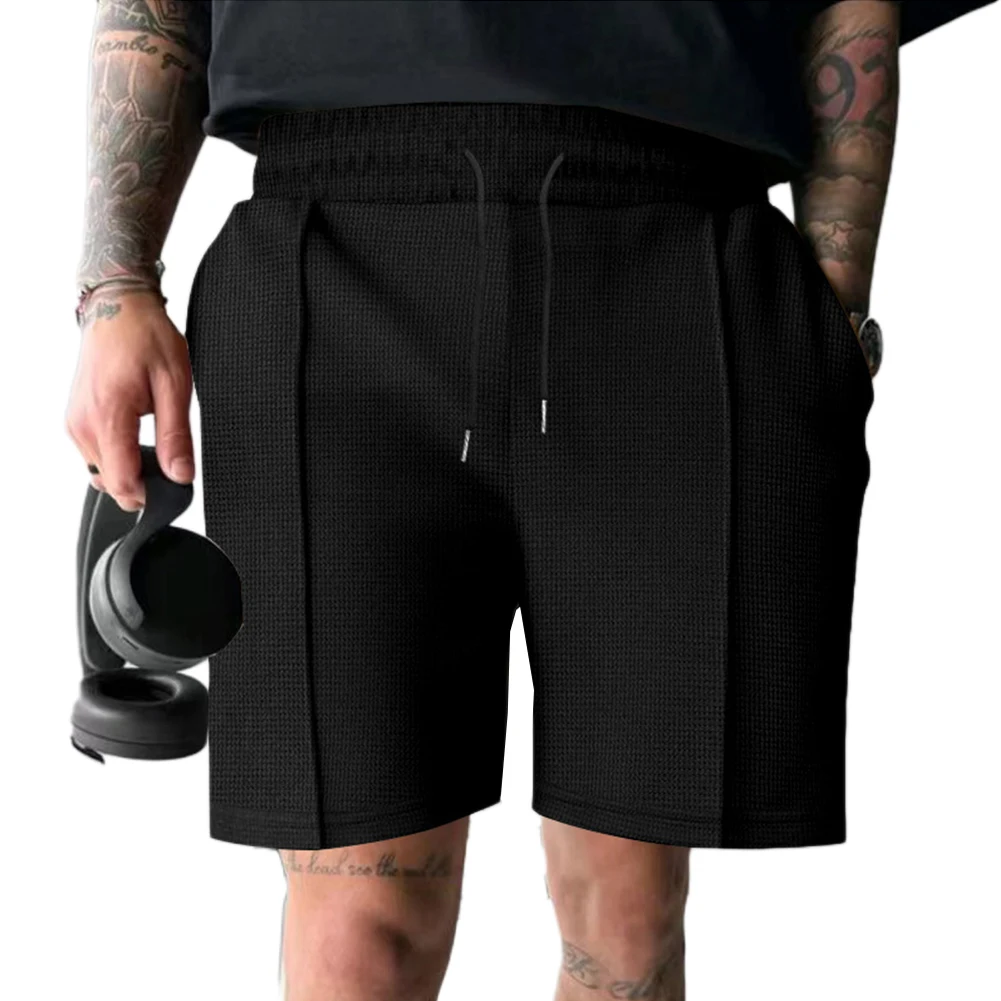 Mens Waffle Shorts Chino Sports Gym Workout Jogging Fitness Beach Short Pants Straight Casual Hotpants Short Bottom Boxershorts