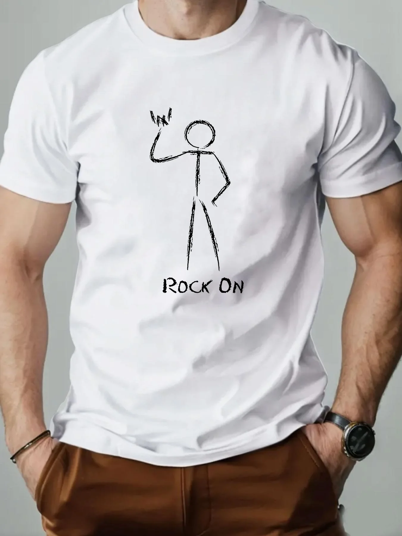 

Men'S Bright Yellow Rock On Graphic T-Shirt - Casual Crew Neck Tee with Bold Geometric