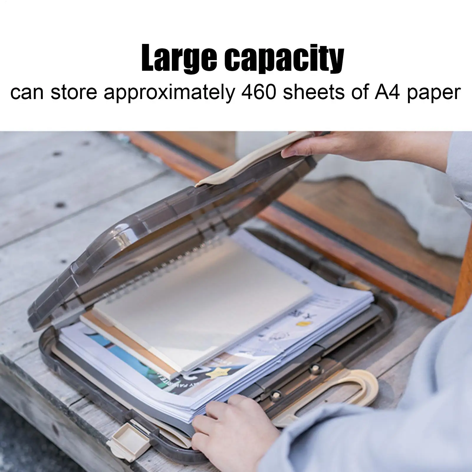 

Portable File Box Plastic Transparent Pencil Case A4 Folder with Lock Handle Documents Bag Stationery Storage Case