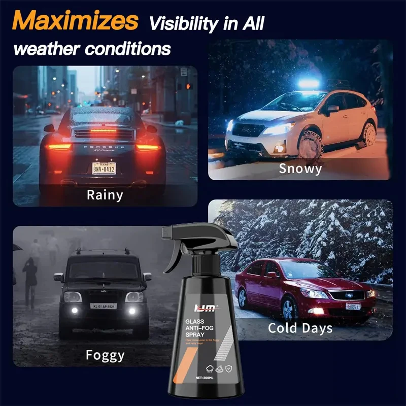 Rear View Mirror Rain Spray 200ml - Hydrophobic Coating, Anti-Fog, Weatherproof, Safety Driving Visibility Enhancement