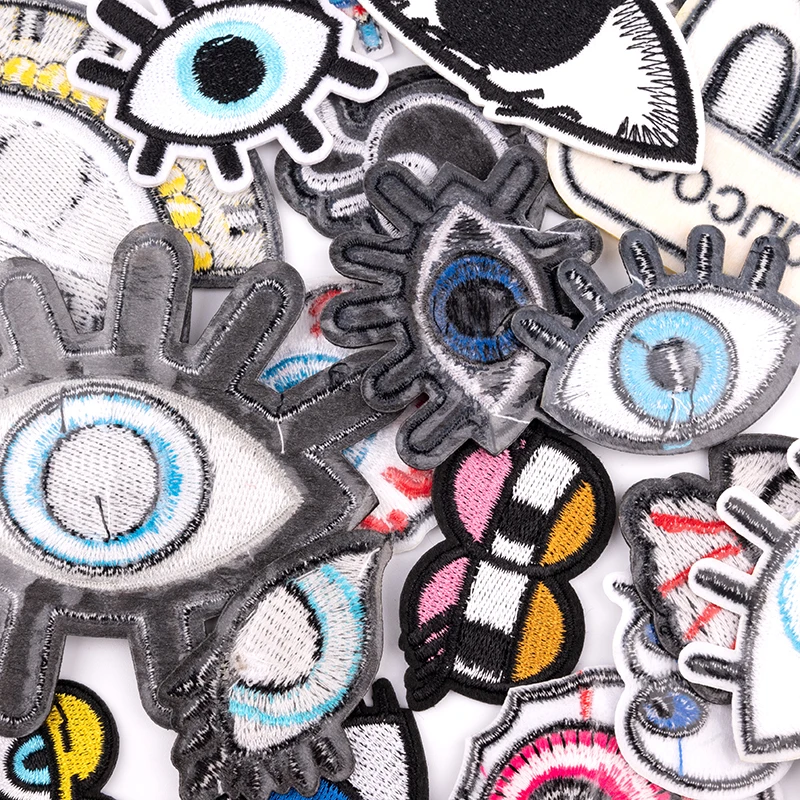 Funny Cartoon Eyeball Clothes Patch Badges Iron on Eyes Biker Patches For Clothing Stripe Embroidered Sewing Punk Appliques