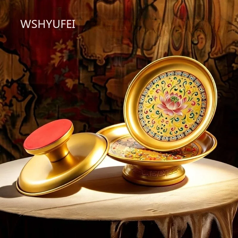 Enamel Alloy Tray Household Chinese Style Enshrine Fruit Plate High Footed Dessert Plate Buddha Hall Offering Plate Pallet