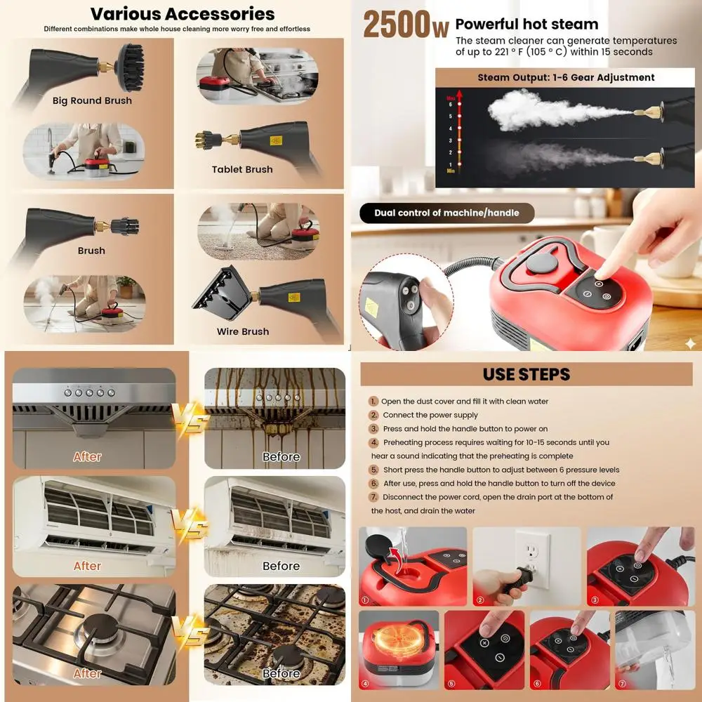 

Portable 6-Level Adjustable Steam Cleaner for Home Use - Ideal for Kitchen, Bathroom, and Living Room
