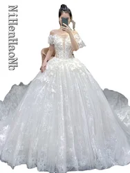 Abito da sposa di lusso abito da sposa principessa con paillettes e paillettes con applicazioni di fiori 3D