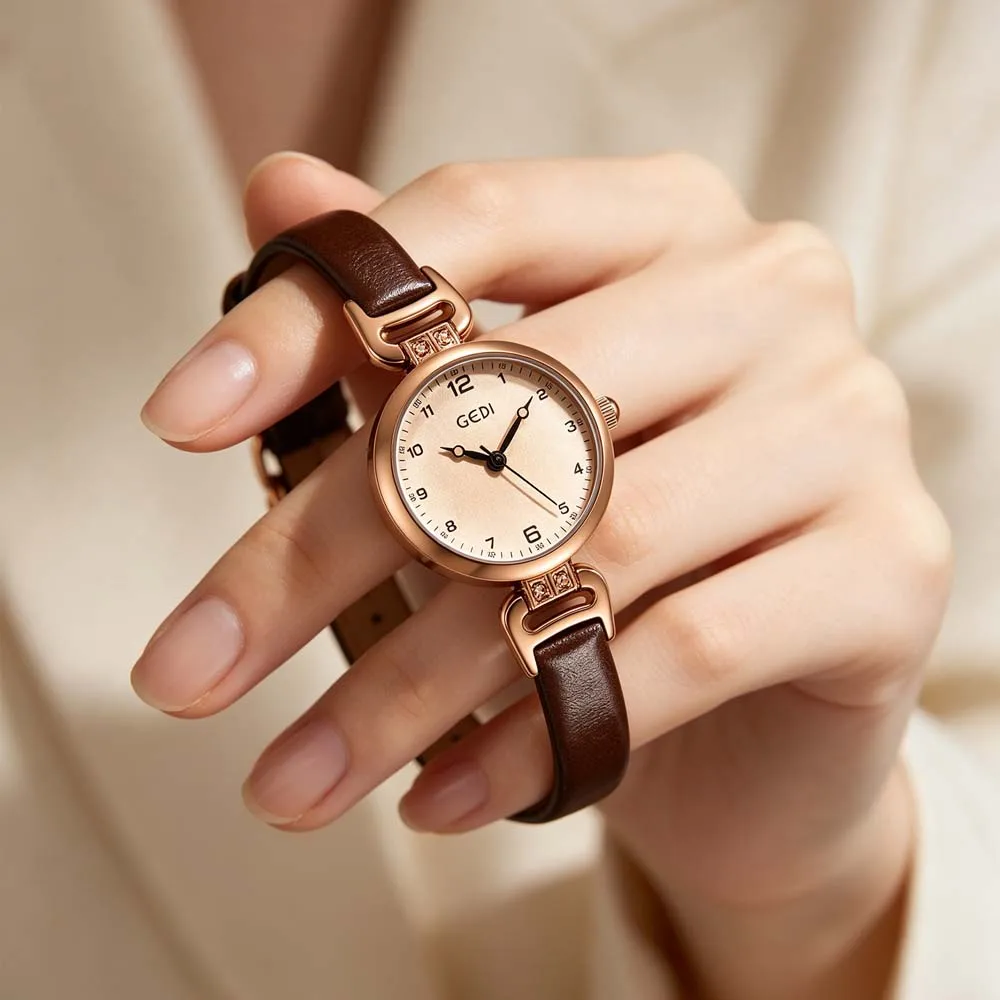 Gedi Retro-Style Women's Quartz Watch часы женские наручные Simple Elegant Watch for Students Leather Strap Women's Watch Gift