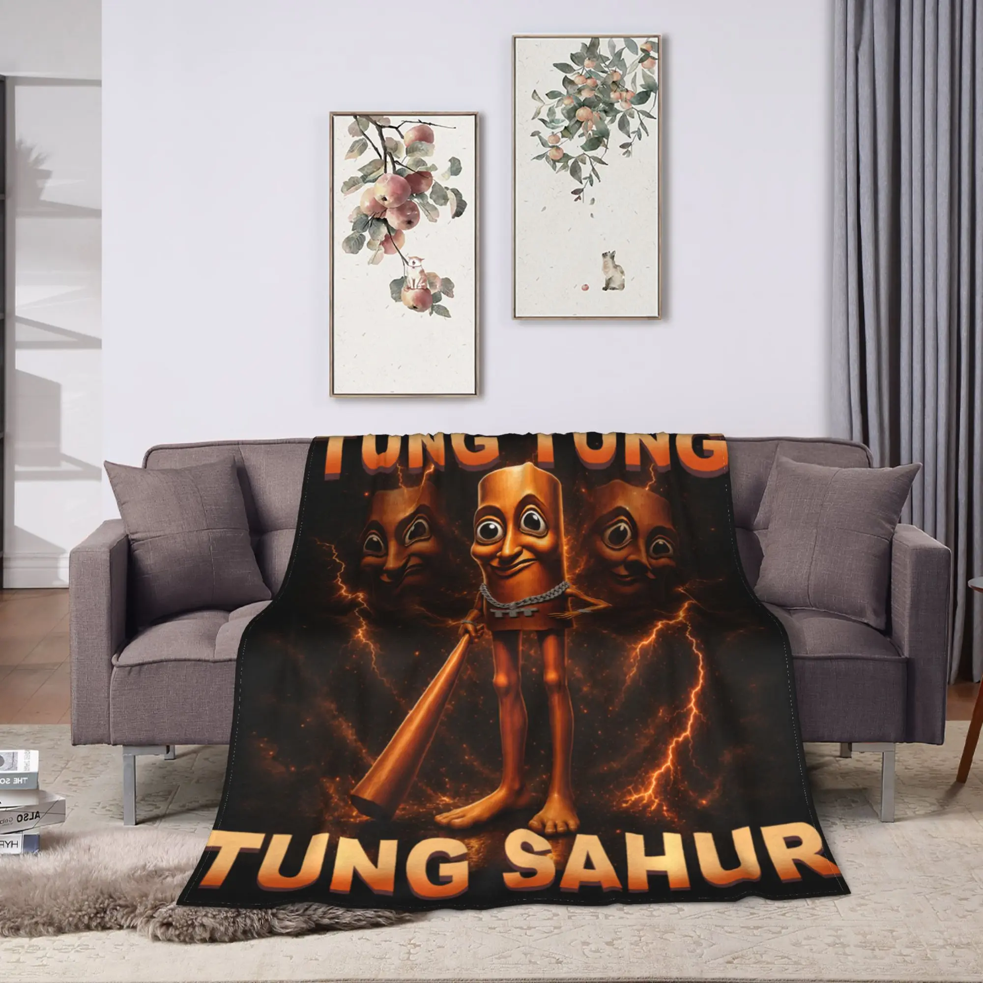 Cozy Blanket Travel Car Tung Tung Tung Sahur is Calling Funny Italian Brainrot Meme Throw Blanket Casual  Bedspread For Bedroom