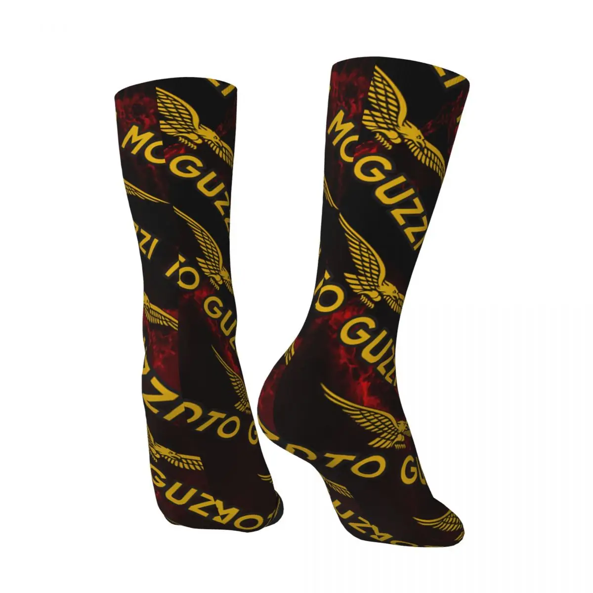 Crazy compression Yellow Sock for Men Harajuku Moto Guzzis Seamless Pattern Crew Sock Casual