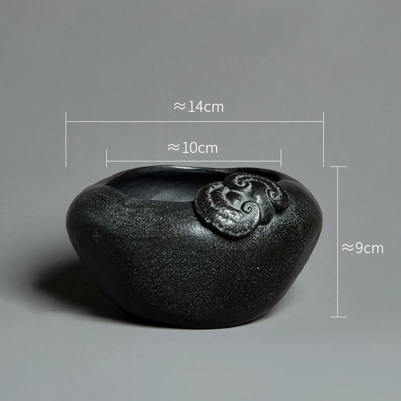 Schwarzer Goldener Steintopf Handgefertigtes Natürliches Basalt-Steinbecken Zen Heim-Garten-Dekor Geschenk für Teeliebhaber Teeraum Tee-Waschbecken 600ml – Detail 8