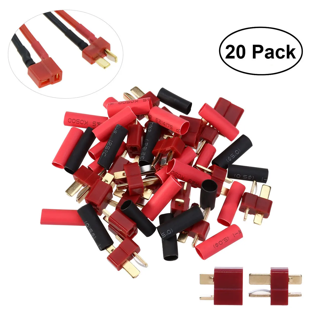 

20pcs Plug Connectors Set Red -Plated Copper Male Female For Rc Car Boat Helicopter Lipo Style T-Plug