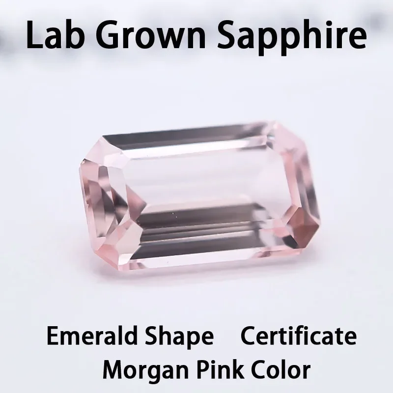 

Lab Grown Sapphire Morgan Pink Color Emerald Shape DIY Advanced Jewelry Making Materials Charms Gemstone with Certificate
