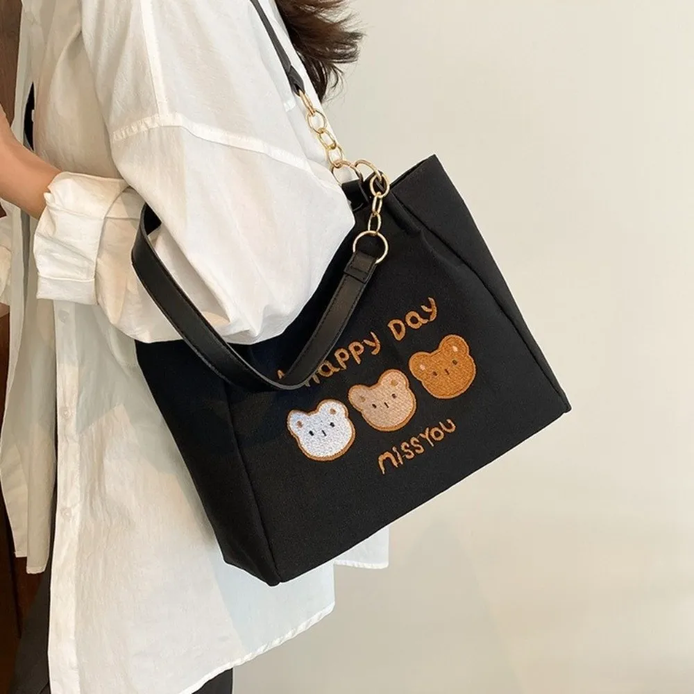 

Fashion Printed Bear Shoulder Bag Large Capacity Solid Color Cartoon Tote Bag Versatile Lightweight Canvas Handbag Girls