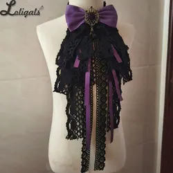 Lolita Jabot Black Lace Bow Gothic Victorian Vintage Cosplay Bow Tie Neck Accessories Detachable Collar