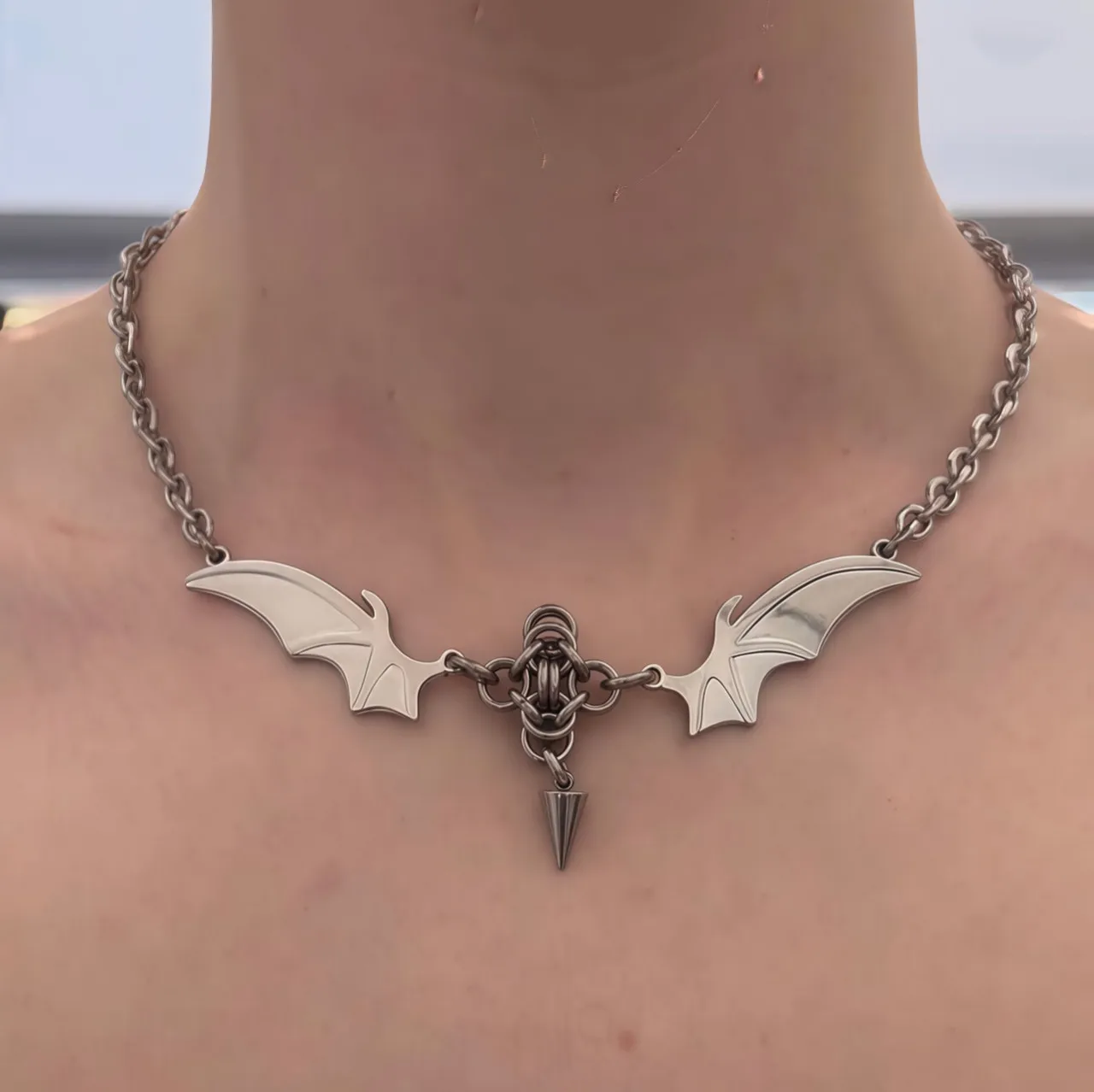 Gothic Bat Wing Choker Pendant Necklace Stainless‑Steel Metal Chain Dark Punk Collar Jewelry  Neck Accessory Gift for Men Women