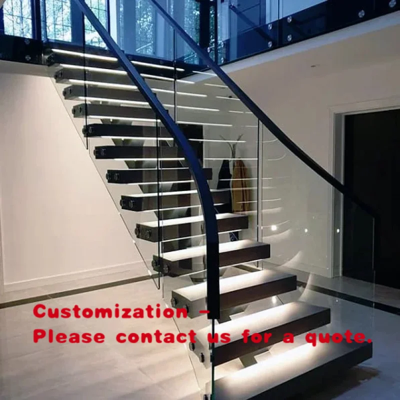 custom.Prefab Powder Coating Carbon Steel Mono Beam Beech/oak Wood Tread Stairs Indoor/staircase Design Houses