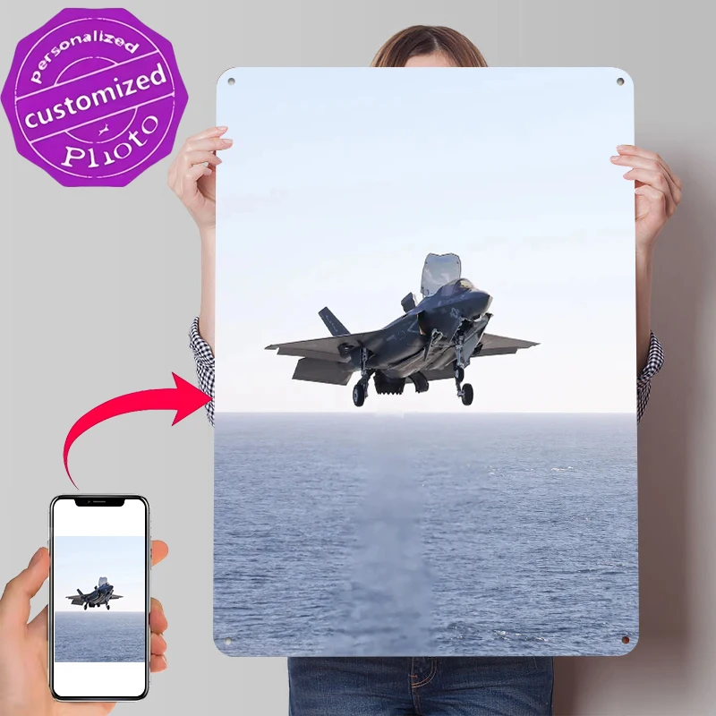 F35 Stealth Landing Tinplate Poster Customized Wall Art Retro Vintage Metal Signs for Fans Modern Home Decoration Ornaments Room