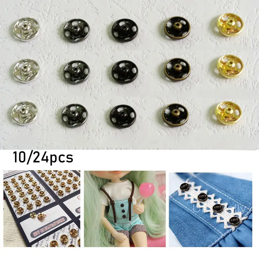 10/24pcs 5mm Invisible Snap Dollhoues Miniature Mini Buttons Metal Buckles DIY Doll Clothes Clothing Sewing Buckle