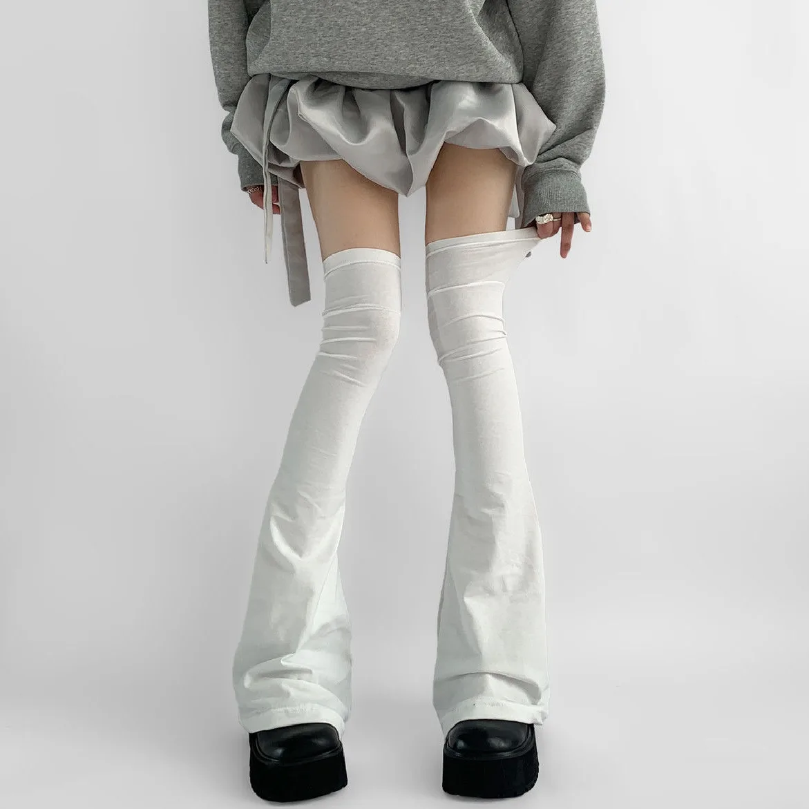 

Женские повседневные брюки Nighttime Study Room Long Tube Sos, белые, выше колена, широкие, в стиле Hot Girl, из полиэфирного волокна