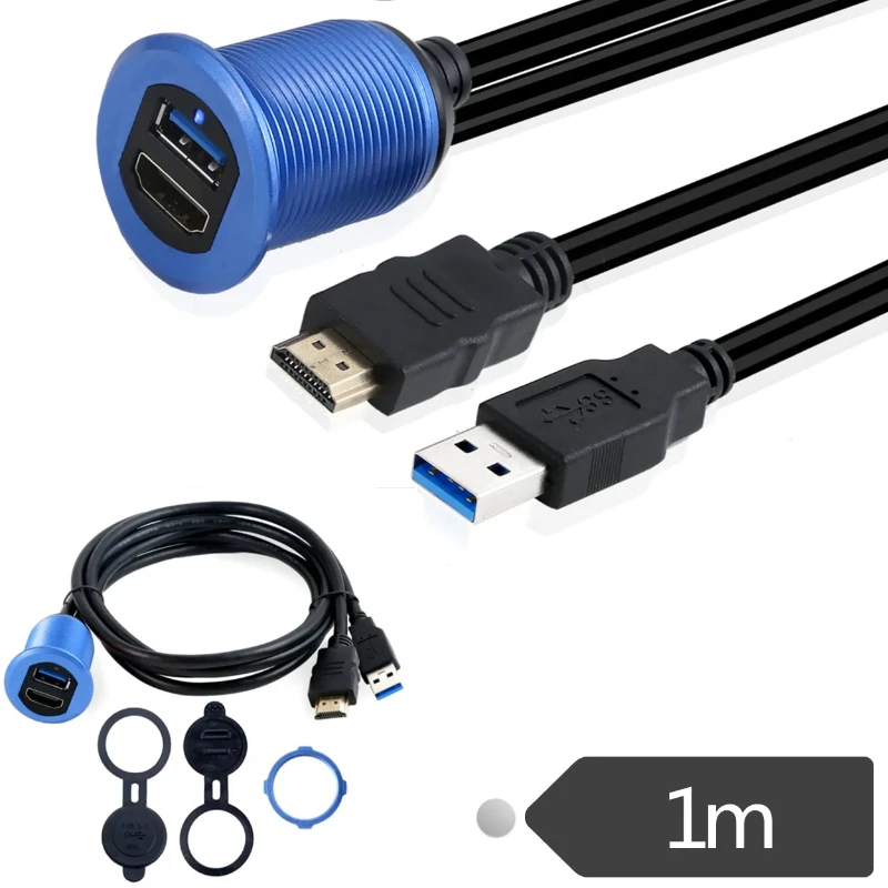 조명이 달린 금속 듀얼 USB 3.0 마운트, USB HDMI 마운트 케이블, Usb3.0 케이블 커넥터, Hdmi 플러시 마운트, 자동차 플러시 마운트 대시 Hd 와이어