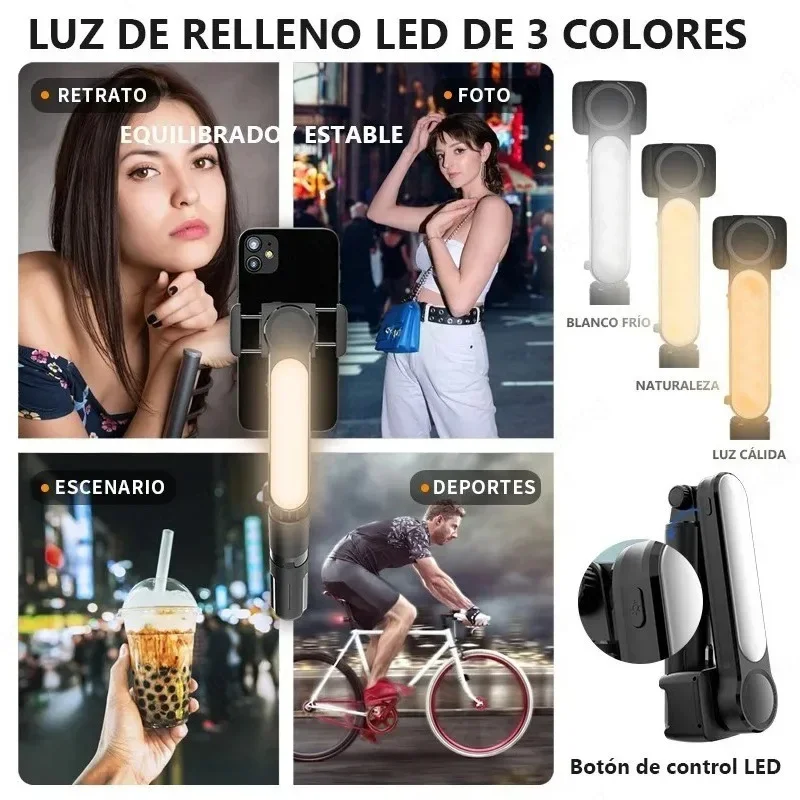 Imagem -03 - Xiaomi-estabilizador de Cardan Portátil Versátil Selfie Stick Mini Portátil Tripé Retrátil com Luz de Preenchimento Bluetooth sem Fio