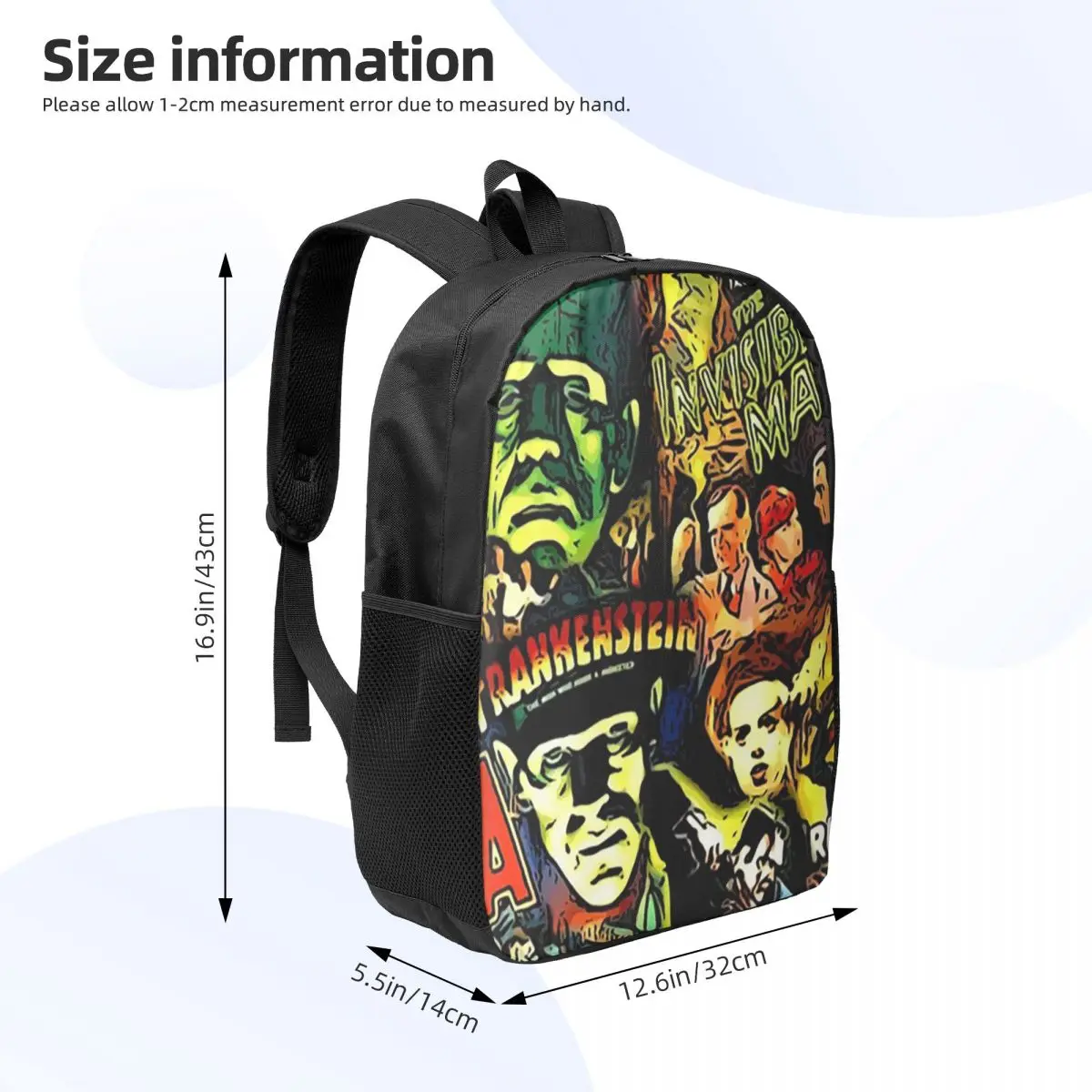 ホラーカルトユニバーサルモンスター映画フェイスマスク女性バックパックランドセル子供スクールバッグ携帯性リュックサックショルダーバッグ